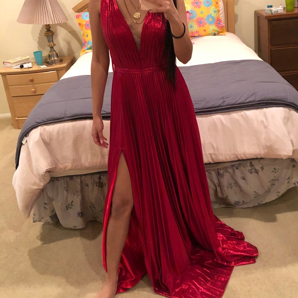 Red metallic gown with Slit
